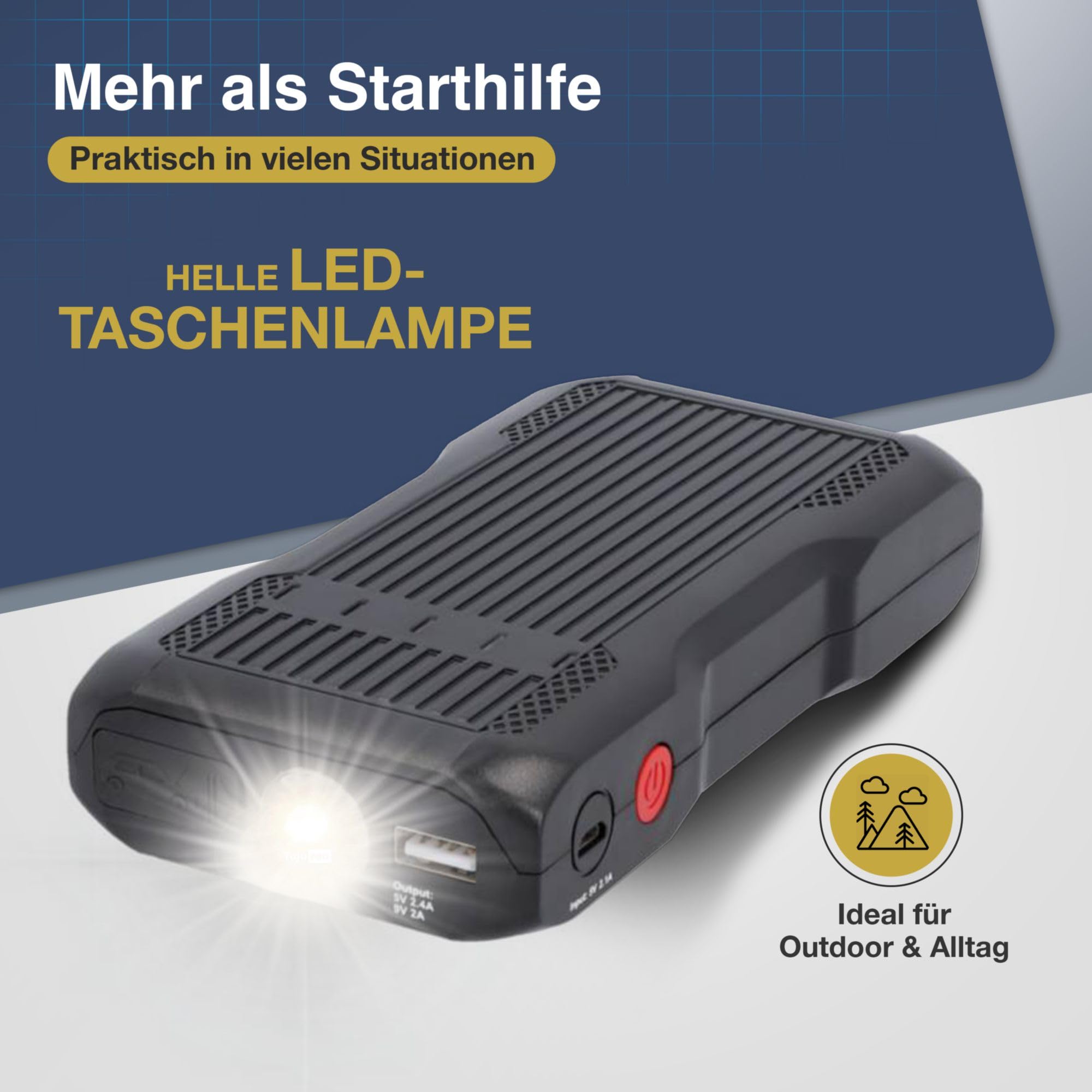 cartrend Energiestation professioneel lithium-ion met compressor, powerstation, voor diesel- en benzinemotoren, geïntegreerde led-werklamp, blauw, 1 stuk