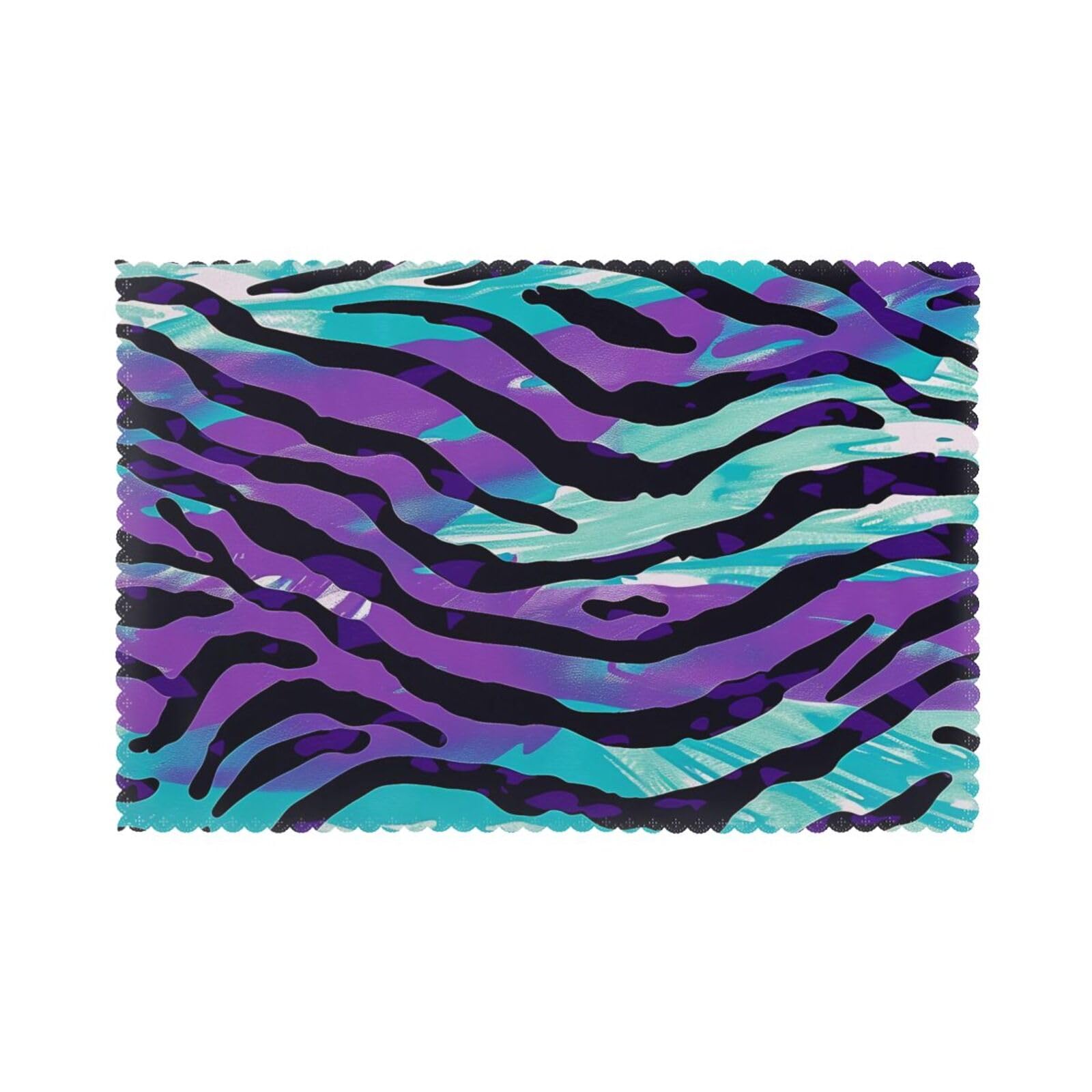 Blue Green Camouflage Zebra Stripe Printed Placemat Heat Resistant Place Mats Set of 6 PCS Washable Kitchen Table Mats, 12x18 Inch
