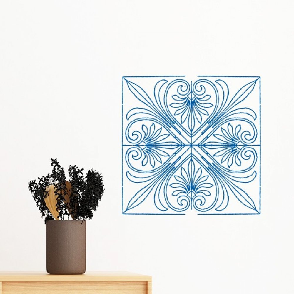 Sticker mural amovible Talavera bleu motif décoratif DIY vinyle 30cm pour chambre