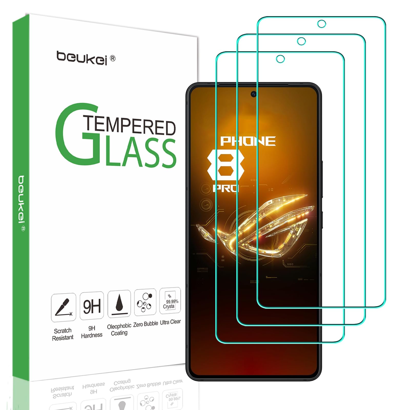 (3 Pack) Designed for Asus ROG Phone 8Pro / Asus ROG Phone 8 Screen Protector Tempered Glass,Touch Sensitive,Case Friendly, 9H Hardness, transparent