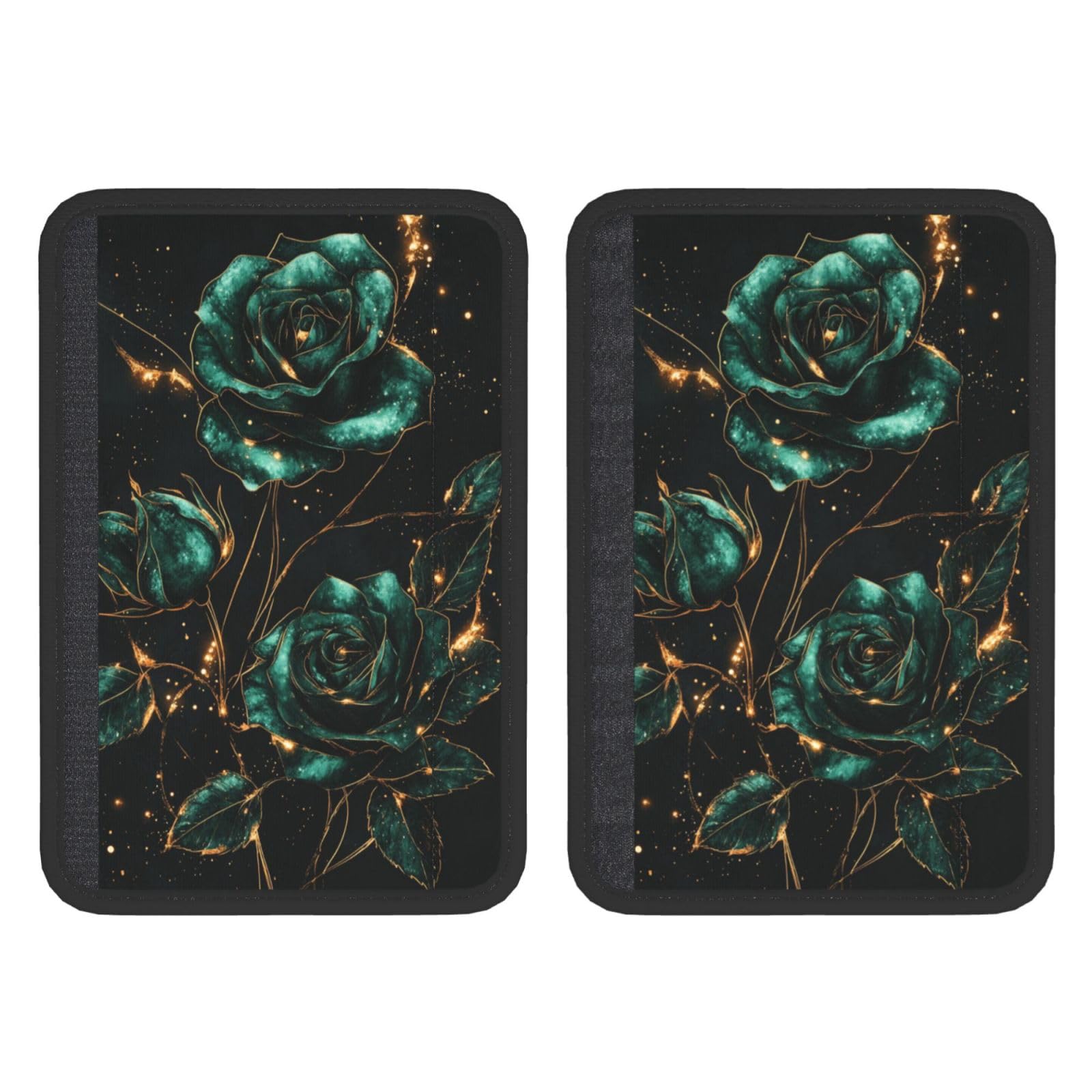 Three Emerald Green Roses Golden Lines Car Seat Belt Cover 2 Pack Seatbelt Strap Shoulder Pad Protector Universal Comfort for Car