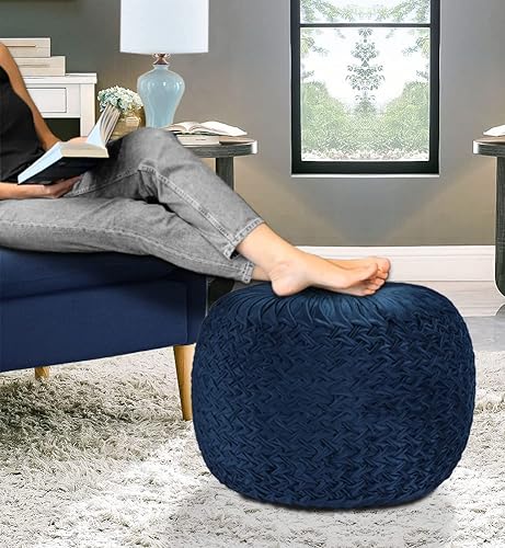 Miniatura 2 de COTTON CRAFT Puf otomano de terciopelo para reposapiés, plisado, cómodo, puf redondo, relleno bohemio, moderno, de felpa marroquí, para decoración