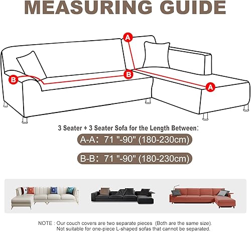 Miniatura 5 de Fundas para sofá modular, 2 piezas, suave, en forma de L, súper elástica, tipo L, con 2 fundas de almohada, funda de sofá de 3 plazas + protector de