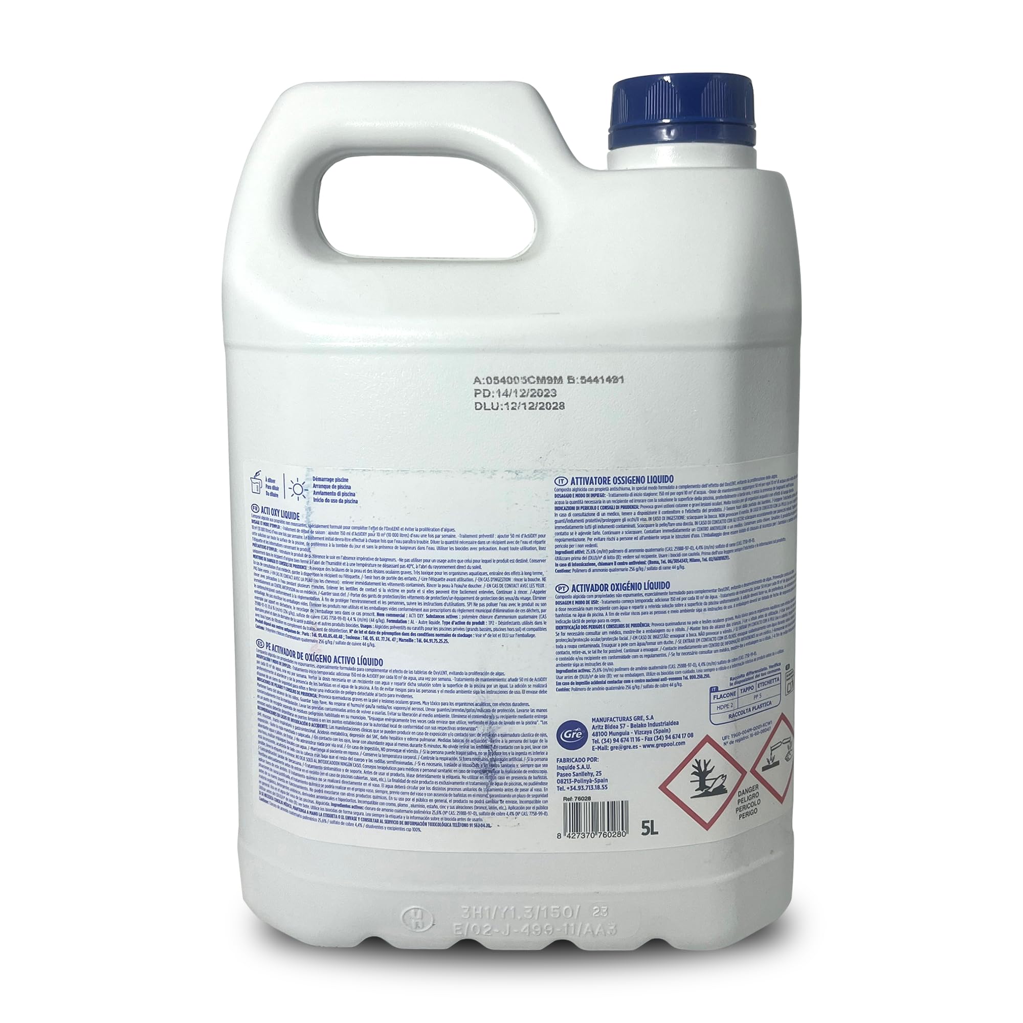 GRE 76028 – Acti Oxy: Activateur Oxygène 5L pour la Bonne Oxygénation de Votre Piscine