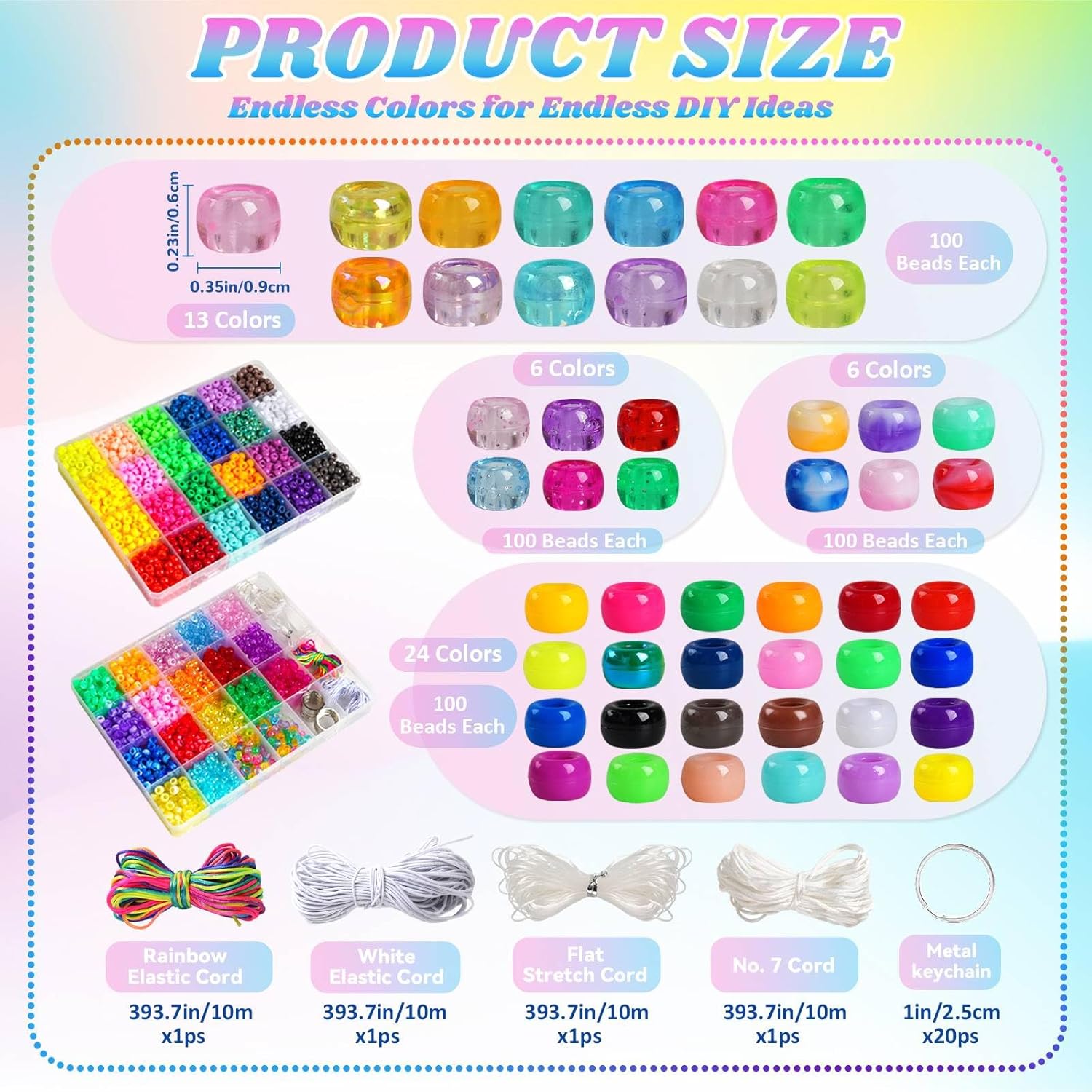 4300Pcs Pony Beads Kit for Bracelets Jewelry Making, 41 Colors Plastic 6×9mm Pony Beads Set Bulk, Friendship Beads for Keychains, Necklaces, DIY Crafts Gifts (100pcs Per Color)
