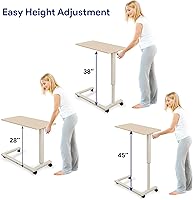 Vista 3 de Medacure Mesa de cama de hospital, roble claro, mesa para colocar sobre la cama con ruedas y altura ajustable, para alimentos, laptop y escritorio