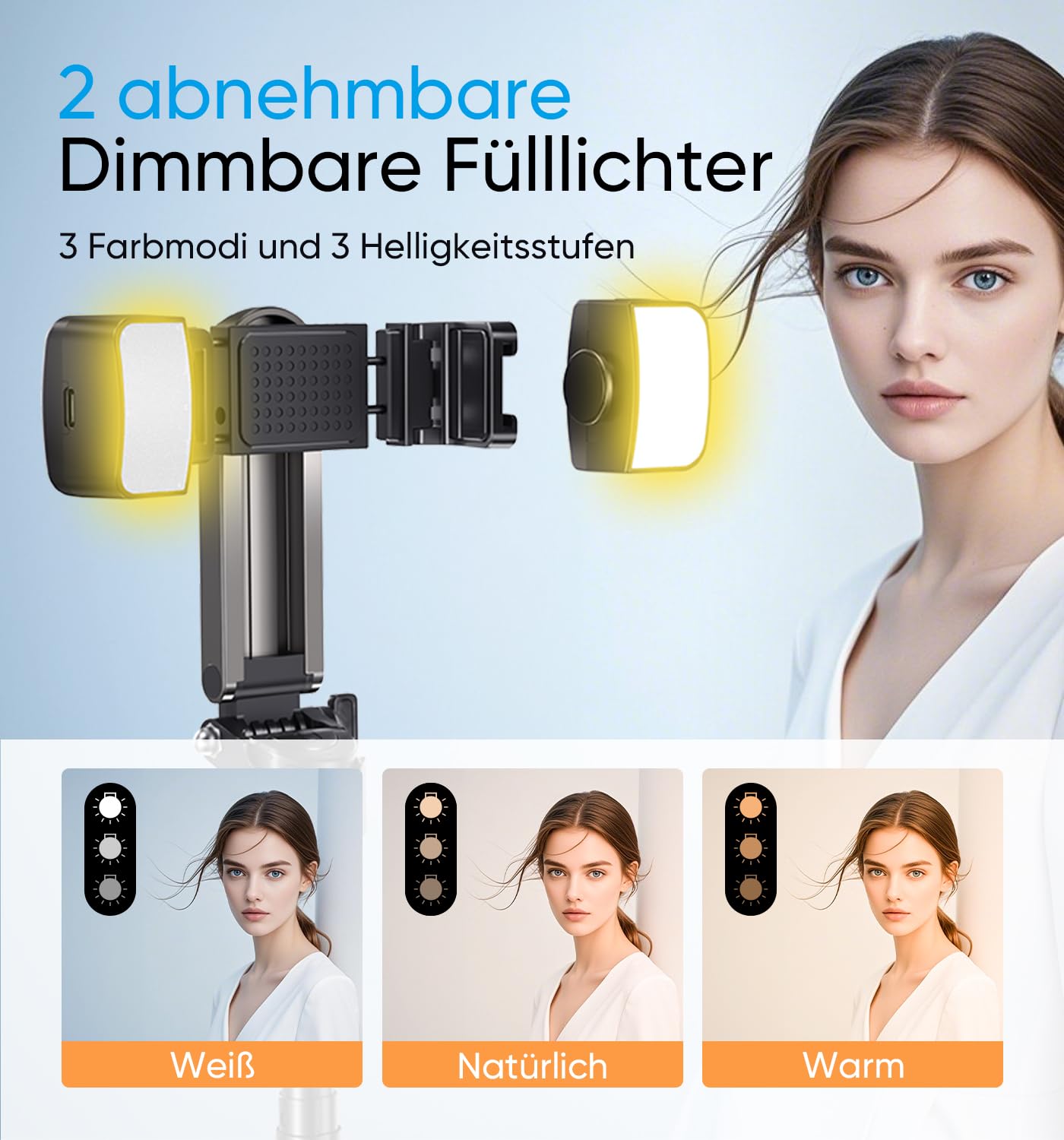 MAGIC JOHN für 36cm Selfie Stick, Selfiestick Klein mit Fülllicht [Nicht magnetisch kompatibel], Bluetooth Handy Stativ mit Abnehmbarer Fernbedienung Kompatibel für iPhone, Samsung und Smartphones