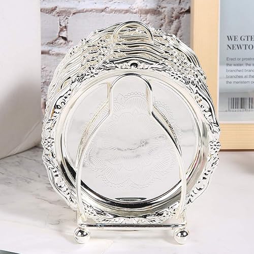 Miniatura 9 de 6 posavasos de metal con estante decorativo, posavasos de 3.9 pulgadas, tapetes de metal antideslizantes, mini platos de mesa para bar, hogar,