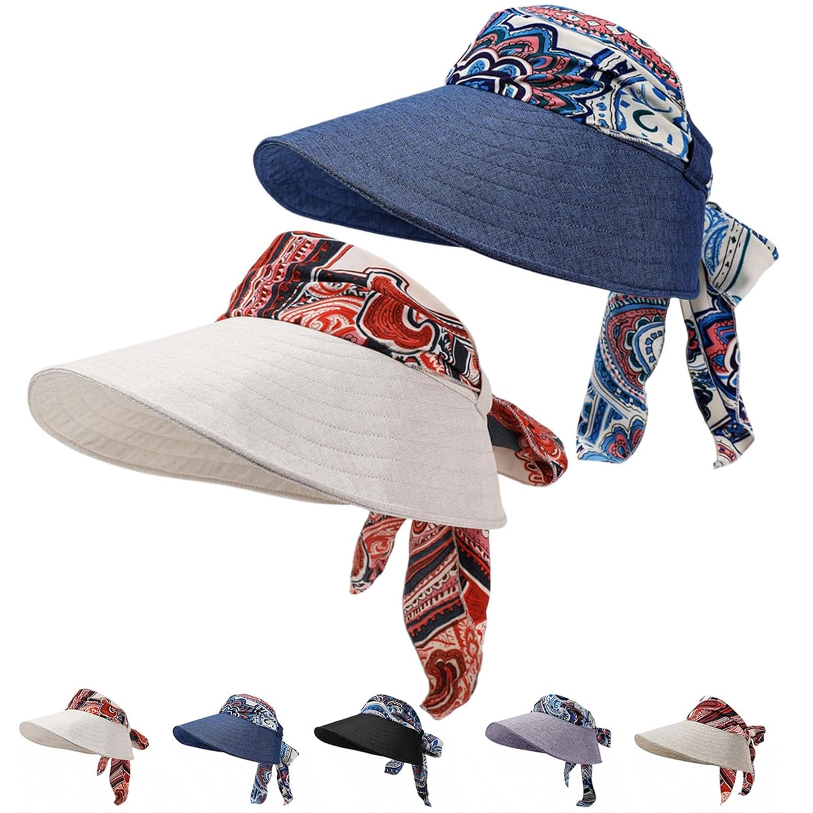 Cappello da donna con visiera a tesa larga | Sciarpa con visiera integrata in misto lino, motivo patchwork floreale, antivento, per spiaggia, ciclismo, viaggi