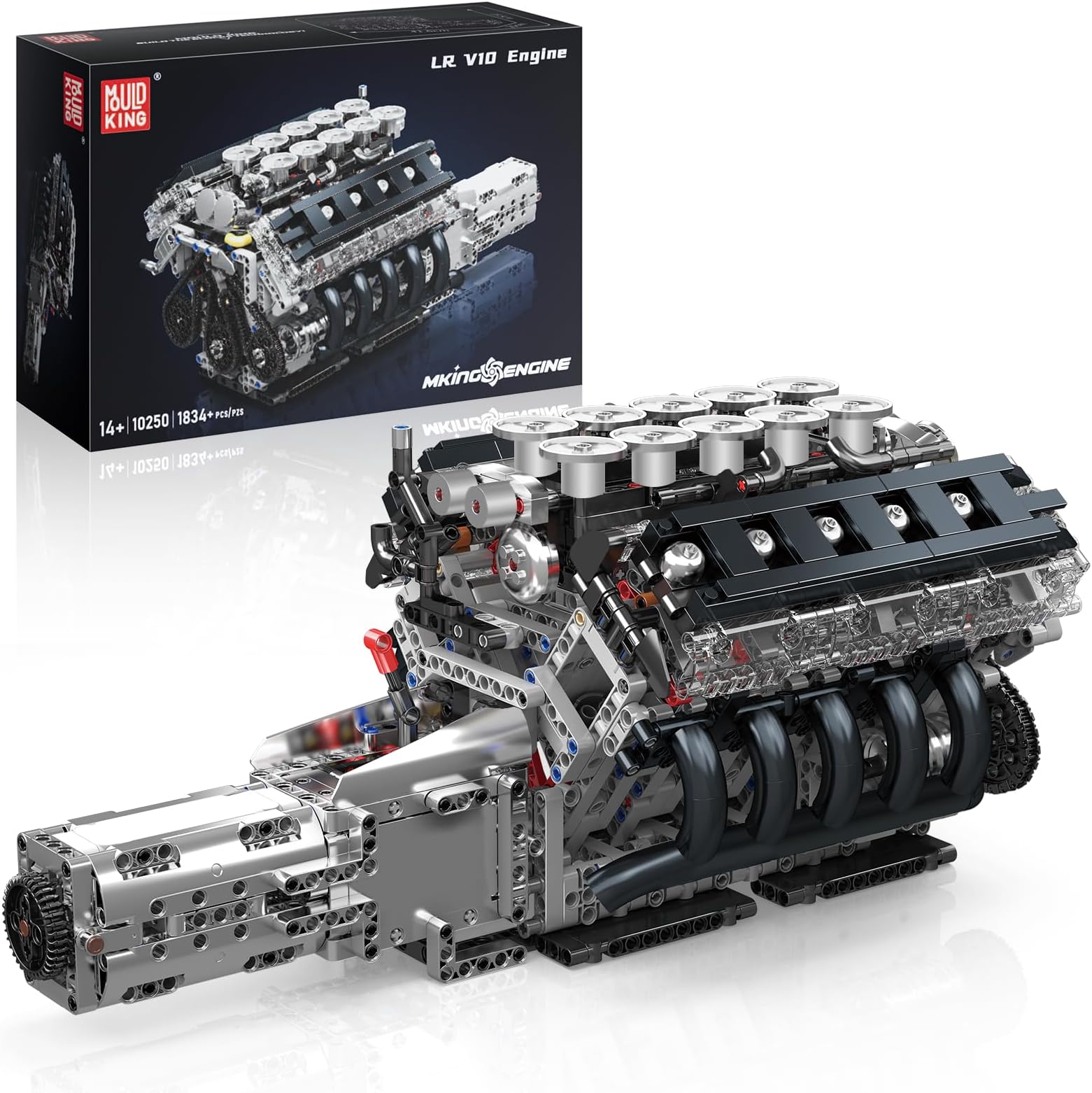 Mould King LR V10 Engine Model Kit for Adults, 1834 Pcs Engine Kits that Runs, DIY Mechanical Building Set for 14+, 10250 STEM Educational Toy Car Motor