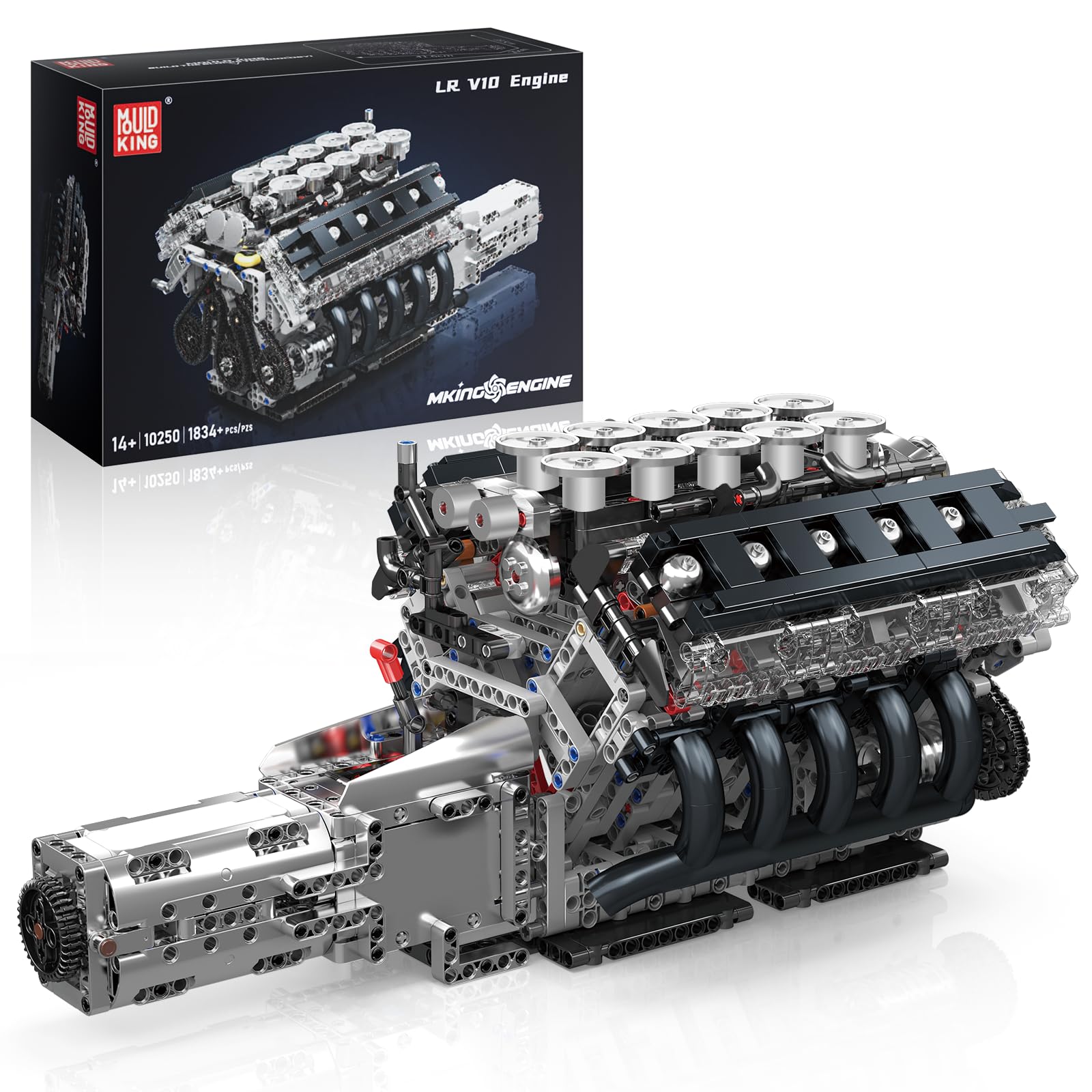 Mould King 10250 Technik V10 - Kit motore a benzina, mattoncini da costruzione LFA, motore con quattro marce, regali per adulti (1834 pezzi)