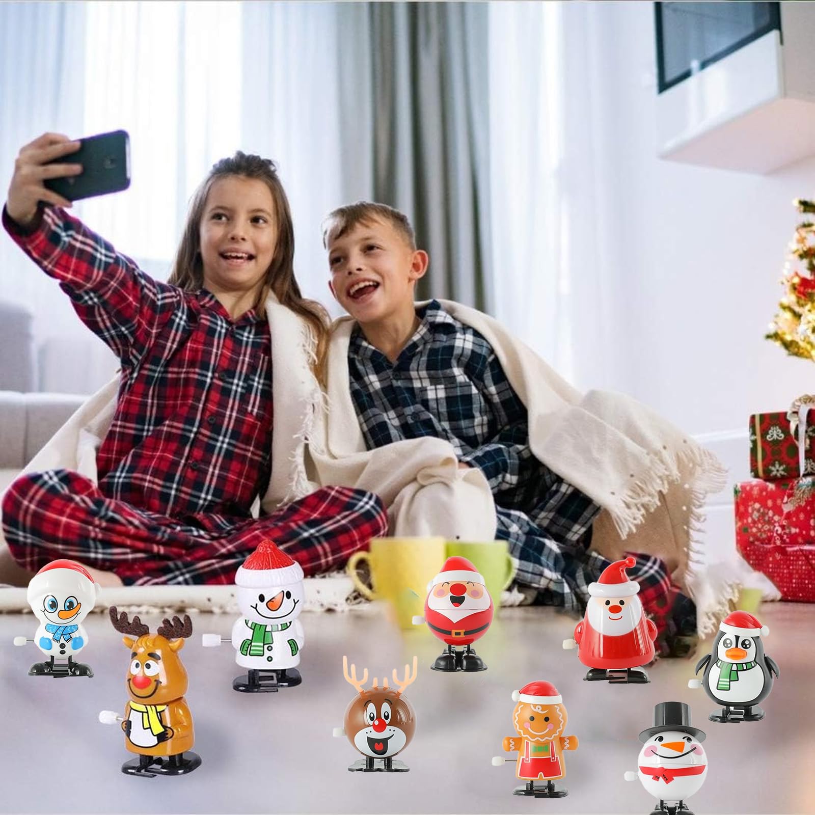 EDWINENE Weihnachts-Aufziehspielzeug Für Kinder&Erwachsene-12 Stück Uhrwerk Lauf- Und Springspielzeug Für Weihnachtsstrümpfe Und Geschenktütenfüller (12