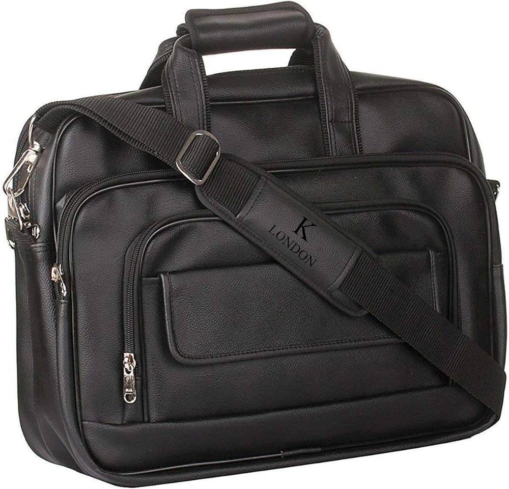 K London Black Artificial Leather Handmade Men Women Laptop Bag