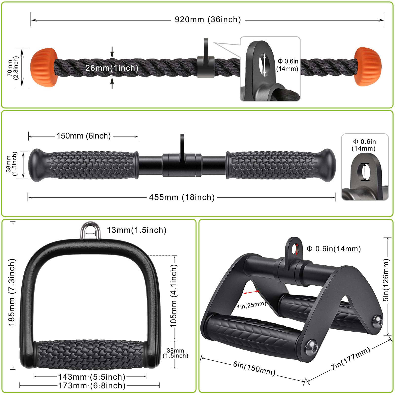 SELEWARE Accessori per Tricipiti LAT Pulldown Home Gym Accessori per Allenamento con Impugnatura in Gomma Morbida Antiscivolo Accessori per Macchine per Tricipiti Corda per Tricipiti Maniglia a Doppia