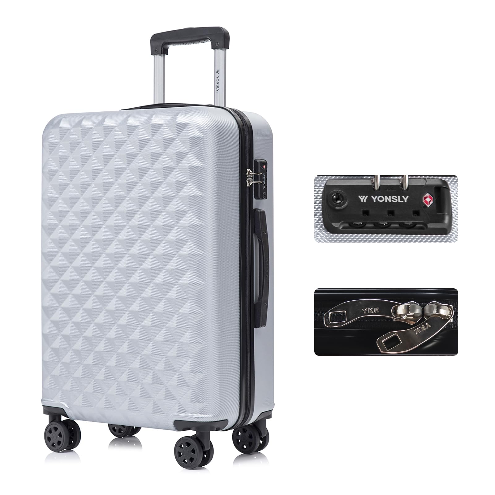 YONSLY Trolley Koffer Set, Reisekoffer, Rollkoffer Handgepäck, Kabinkoffer Suitcase, Gepäckset mit 360° Rollen, Hartschalenreisekoffer, Zahlenschloss, Gummigriff
