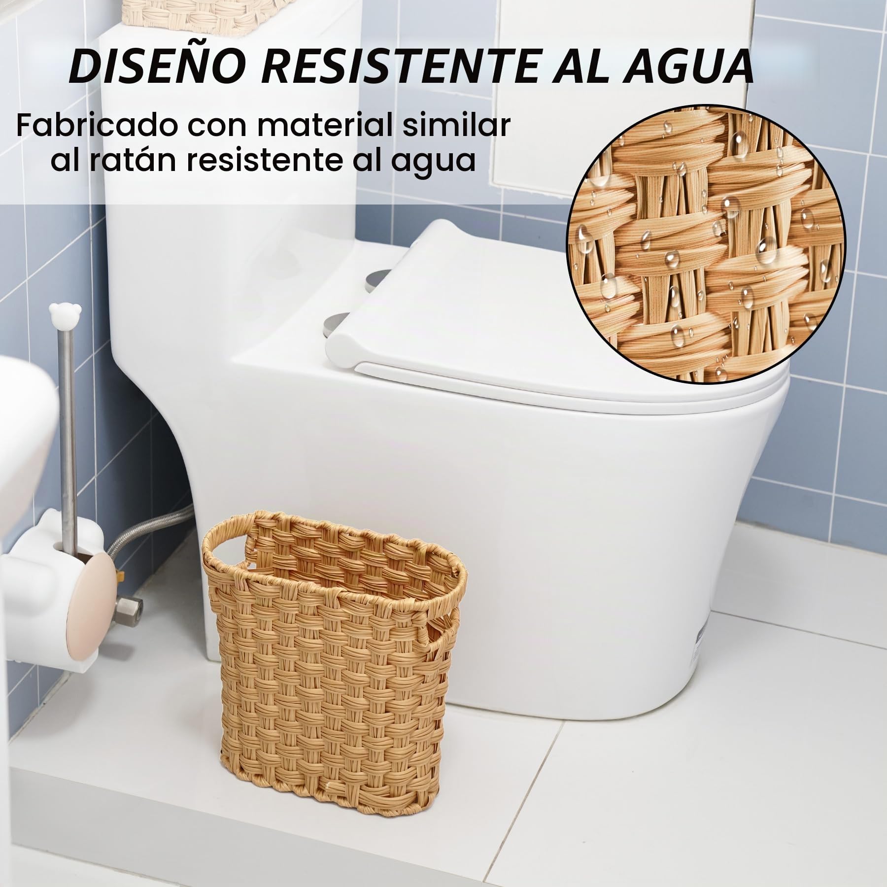 Papelera de mimbre tejida a mano con asas integradas, mini cubo de basura multifuncional y organizador para el hogar y la oficina, diseño compacto y construcción duradera con artesanía fina