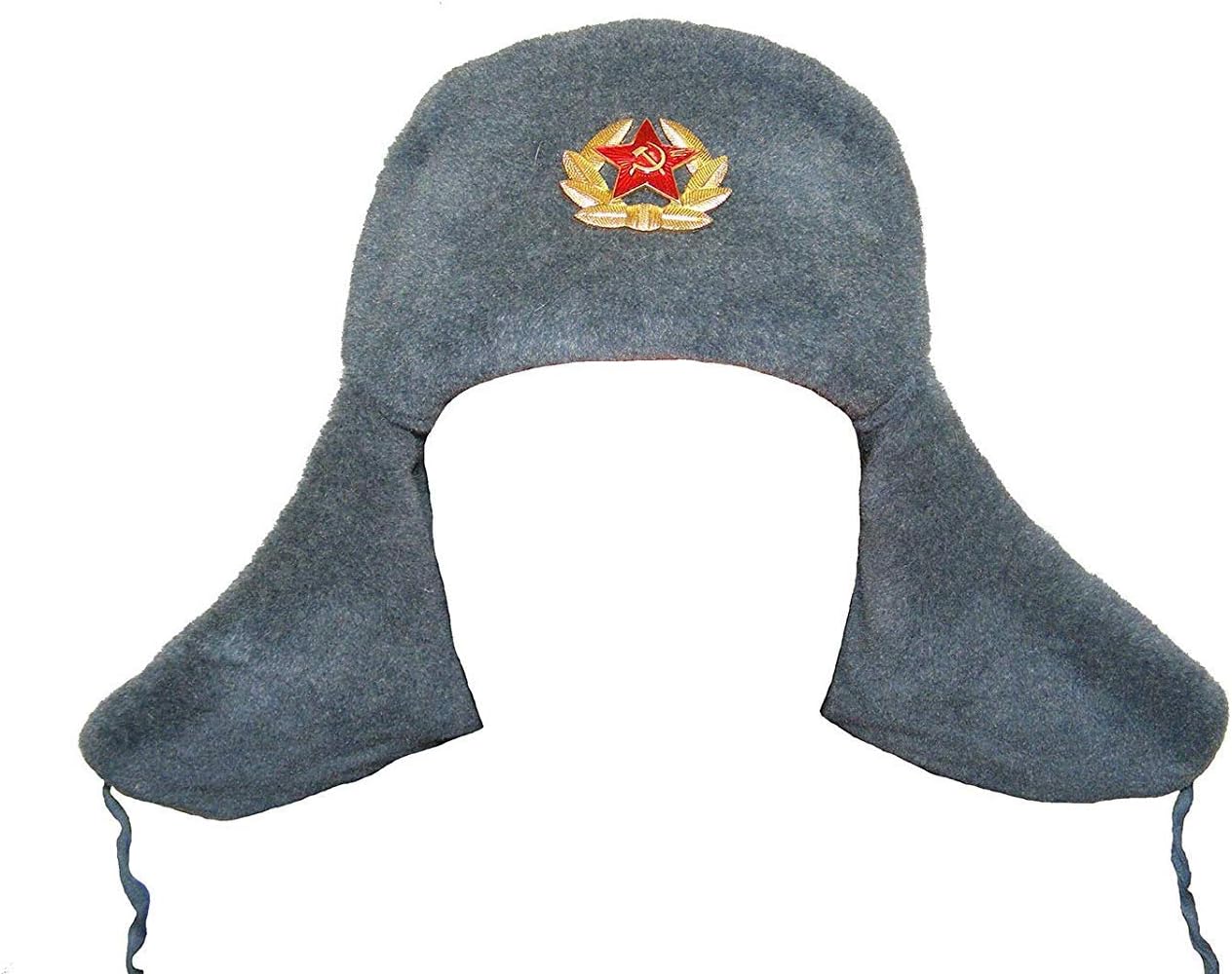 White Winter Hat with Earflaps: Russian Ushanka. with Soviet Soldier Insignia