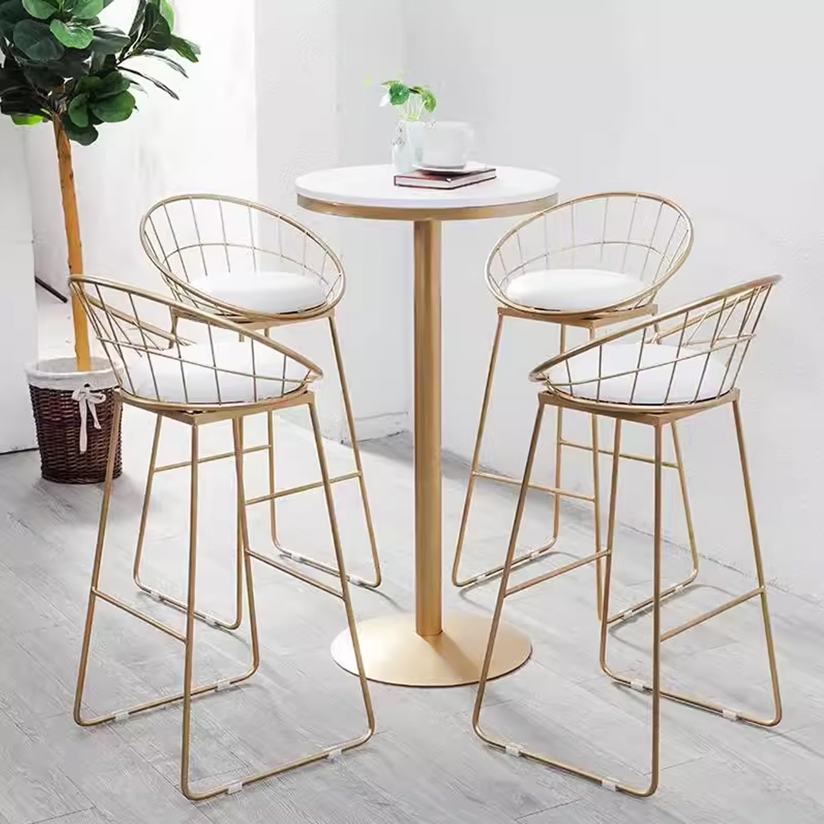 Table de bar d'extérieur avec plateau en marbre pour comptoir de café et de cocktails, table de pub pour terrasse ou jardin (75 cm)
