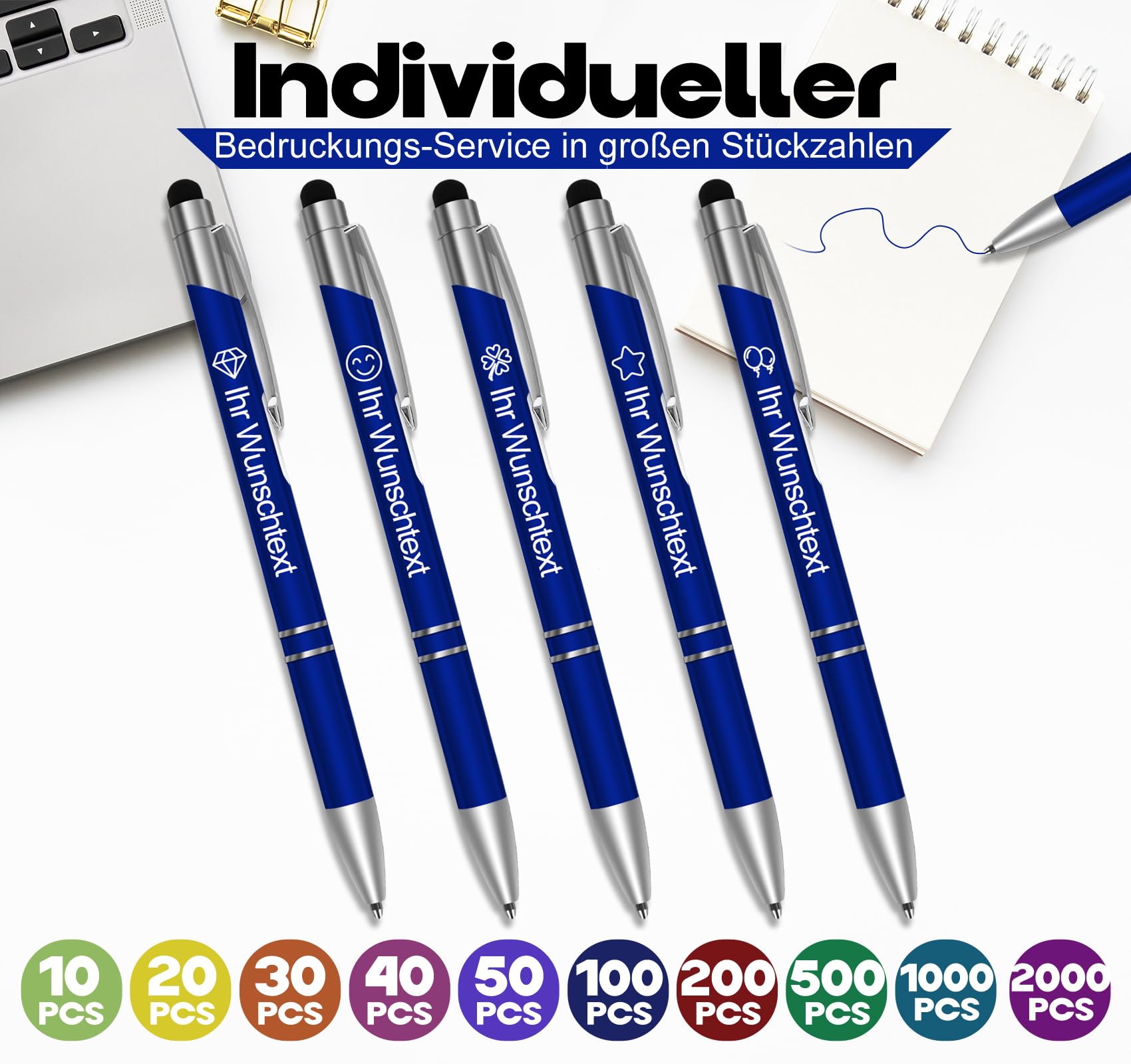 100 Stück Personalisierte Kugelschreiber mit Gravur (Name & Wunschtext),Kugelschreiber mit logo Touchpen für Smartphone&Tablet, Ideales Abschiedsgeschenk für Lehrer, Kollegen oder Ruhestand
