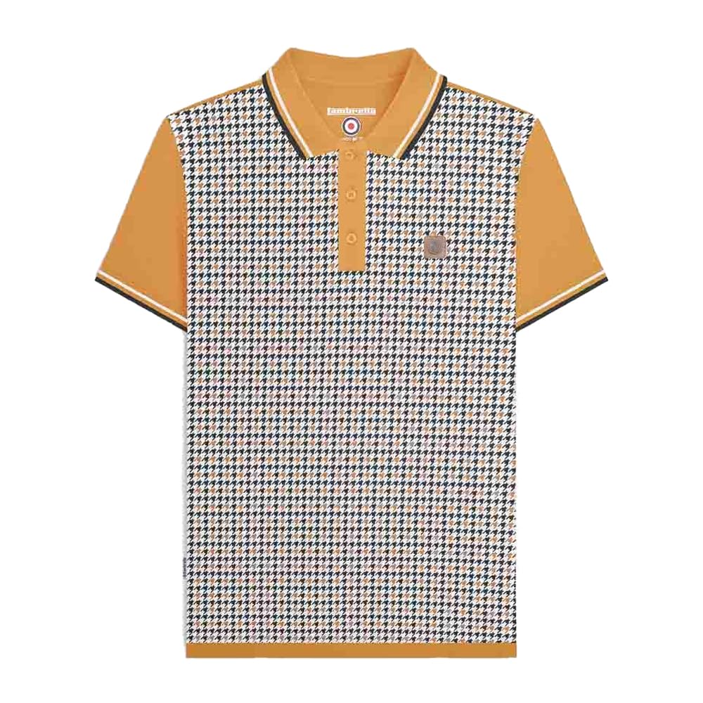Lambretta Mens Houndstooth Short Sleeve Polo Shirt (UK, Alpha, 3XL, Regular, Regular, Mustard)