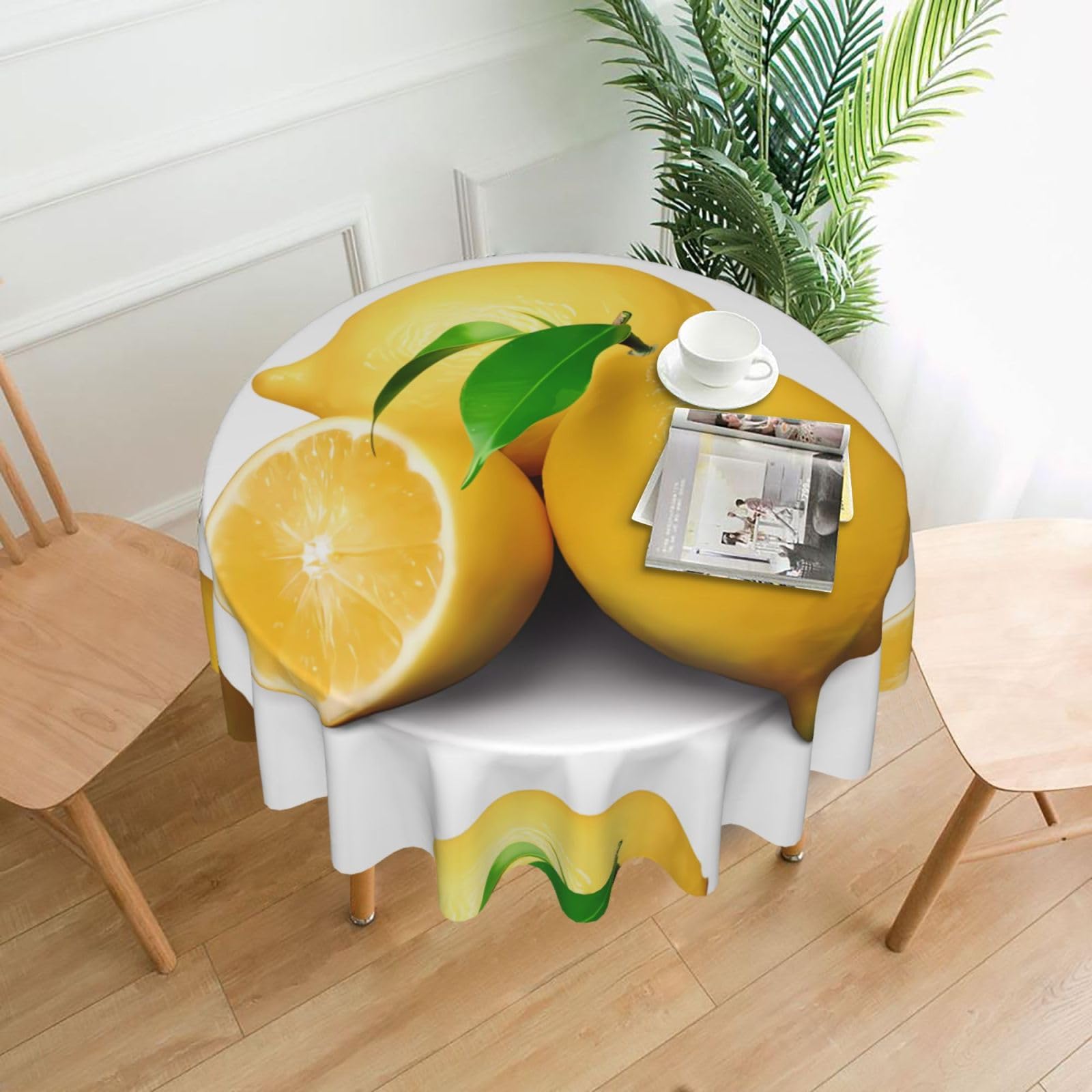 YYHWHJDE Lemon Prints Round Decorative Tablecloth 60in - High-Grade Polyester Throw for Elegant Dining & Festive Gatherings