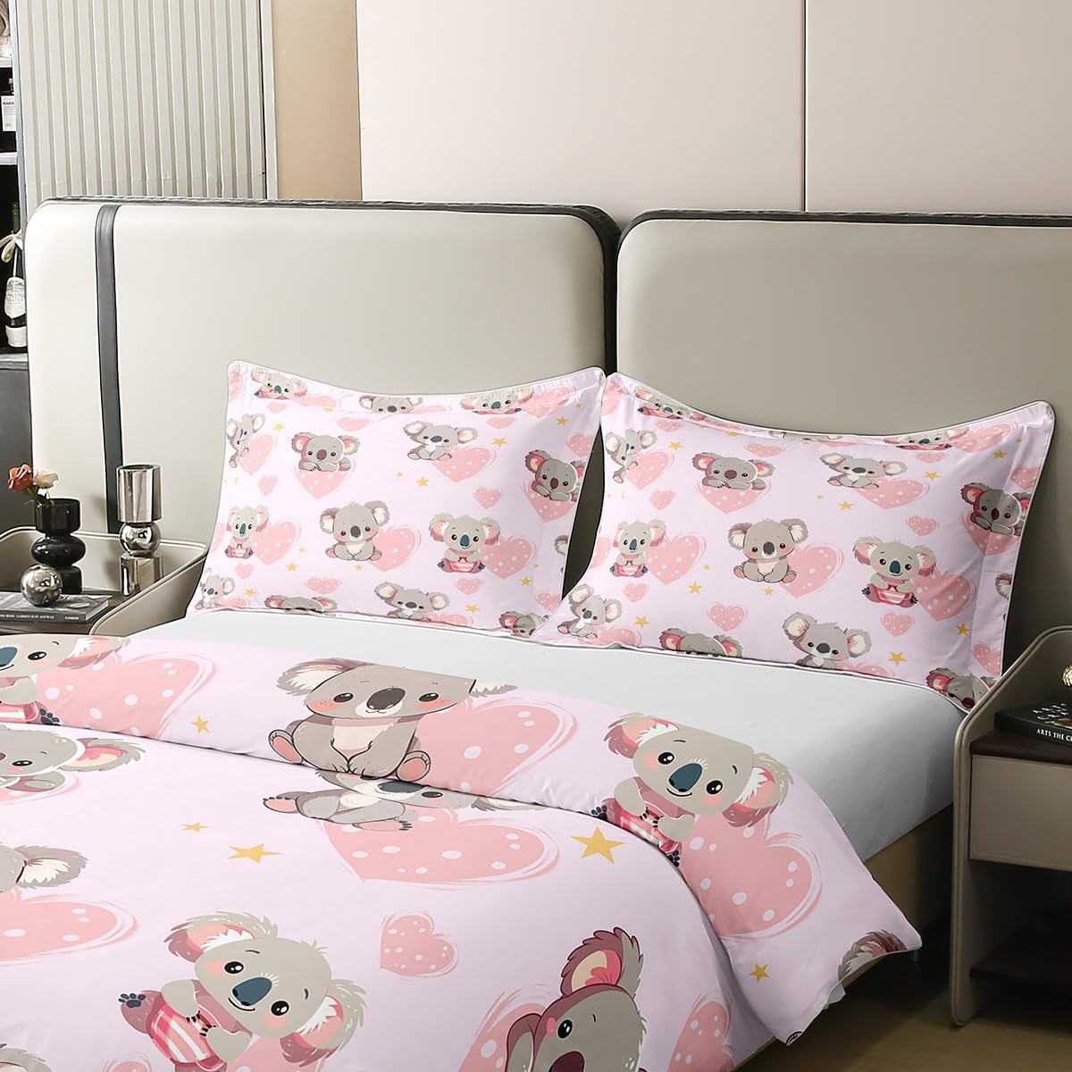 Zoo Koala 100% Baumwolle Bettbezug für Kinder Jungen Mädchen,Cartoon Koala Bettwäsche Set 135x200,Nette Zoo Tier Bett Sets,Girly Liebe Herz Bettbezug mit 1 Kissenbezug Weich,Kein Tröster