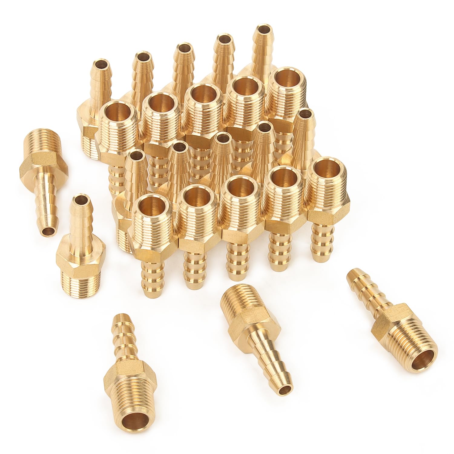 Generic Brass Barbed Fitting Coupler/Connector 3/16" Hose Barb X 1/8" Male Npt (Pack of 25)