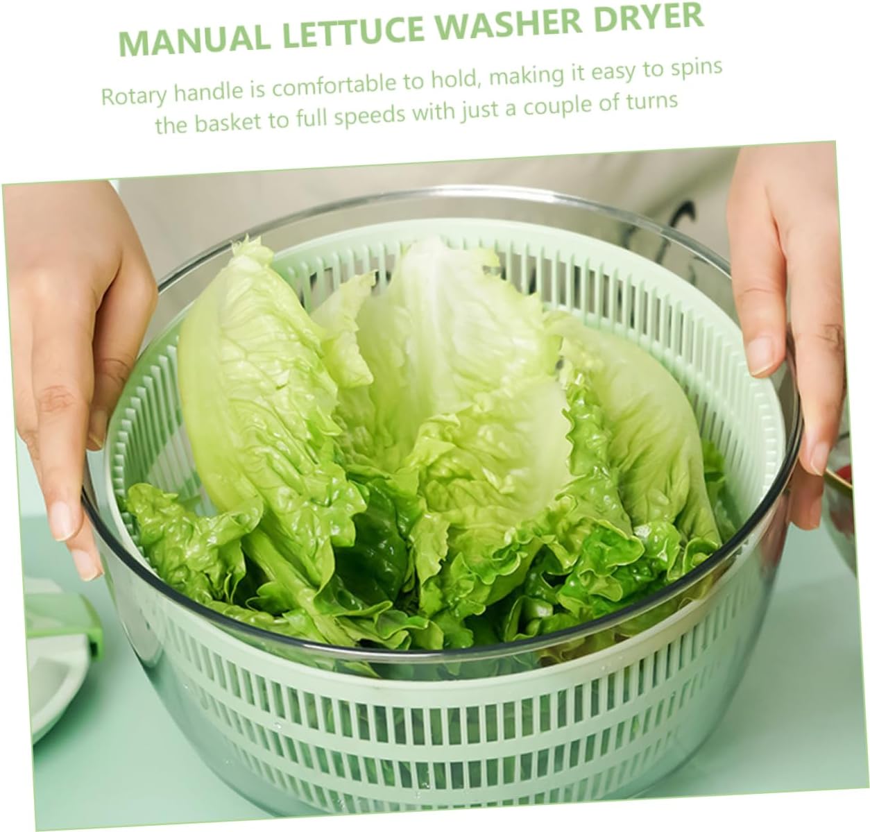VALICLUD Manual Lettuce Washer Dryer with Rotary Handle and Safety Buckles Vegetable Salad Spinner and Fruit Strainer for Effortless Washing and Draining Kitchen Vegetable Dryer for