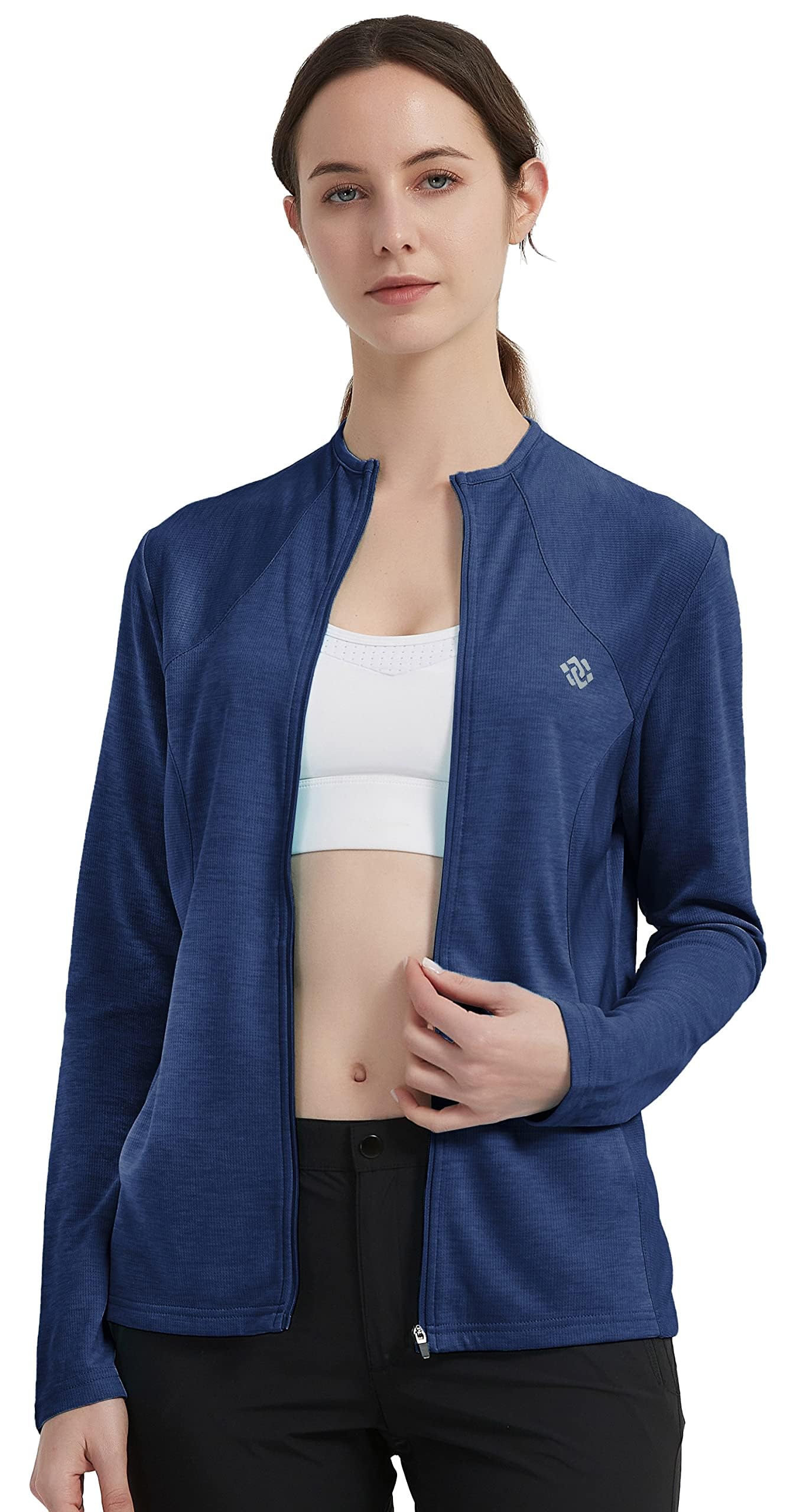 MoFiz Giacca Sportiva Donna Leggera Felpa da Corsa a Manica Lunga Zip Intera Top senza Cappuccio con Tasche