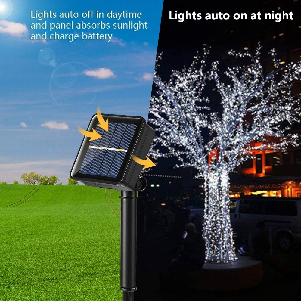 Arkim Lot de 2 guirlandes lumineuses solaires à 200 LED, lampes solaires d'extérieur étanches en fil de cuivre, pour jardin, terrasse, cour, maison, mariage, fêtes de Noël (blanc 200 LED, 2)