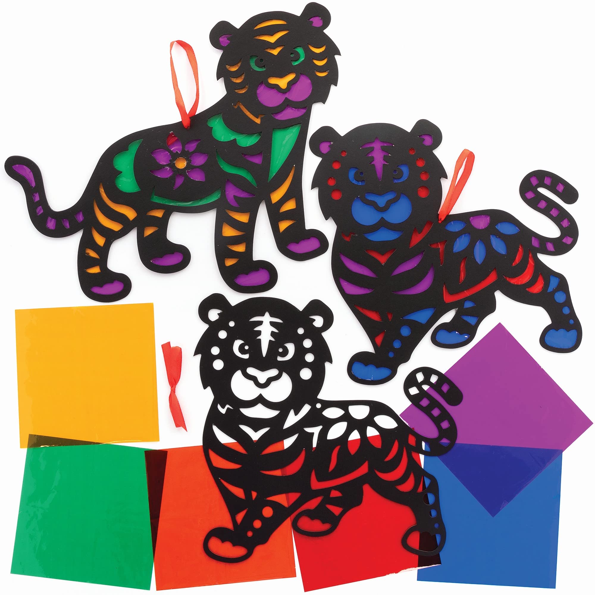 Baker Ross Year of the Tiger Stained Glass Decorations - Pack of 6, Chinese New Year Crafts for Kids (FC221)