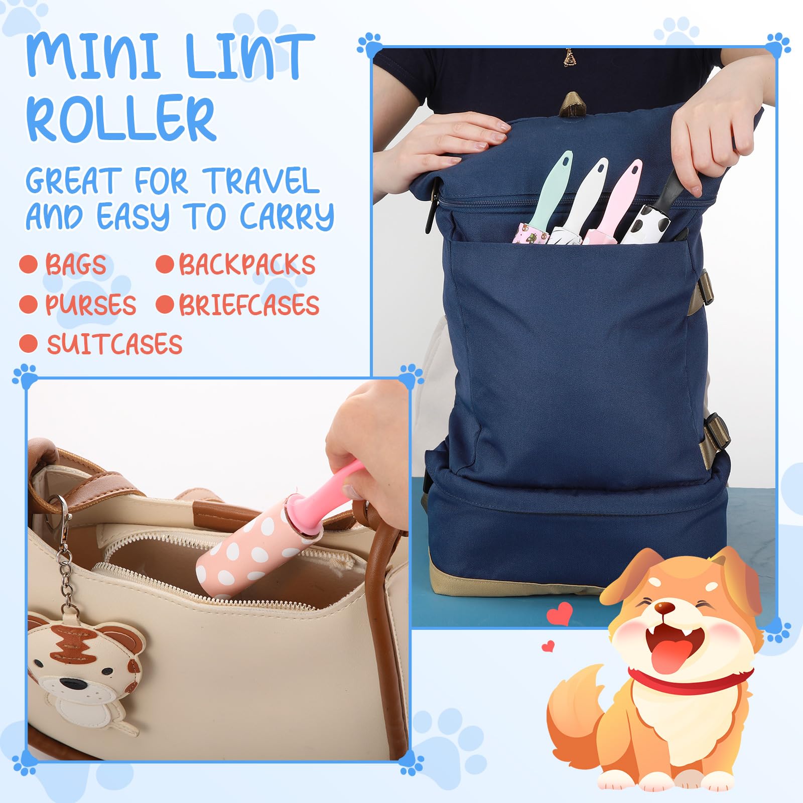 Hushee Rodillo de pelusa a granel para pelo de mascotas y ropa, rodillo de pelusa de tamaño de viaje, removedor de pelusas, herramienta de eliminación de pelusas pegajosa para viajes, bolsas de