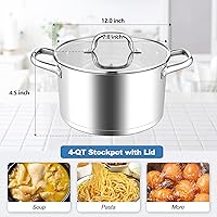 Vista 2 de Homikit - Olla de acero inoxidable de 4 cuartos de galón, olla de inducción con tapa para sopa, salsa de pasta, cocinar a fuego lento, parte