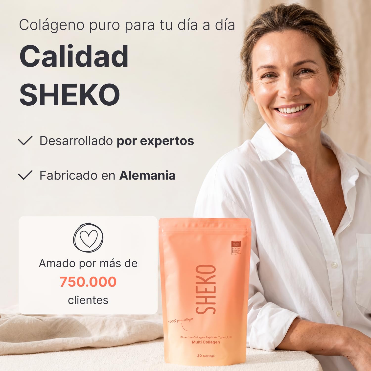 SHEKO Colágeno Hidrolizado en Polvo – Bovino Tipo 1, 2 y 3 – 3x 450 g | Péptidos de colágeno bovino · Sabor neutro y alta solubilidad · Sin aditivos ni lactosa · 3 x 450 g · Fabricado en Alemania