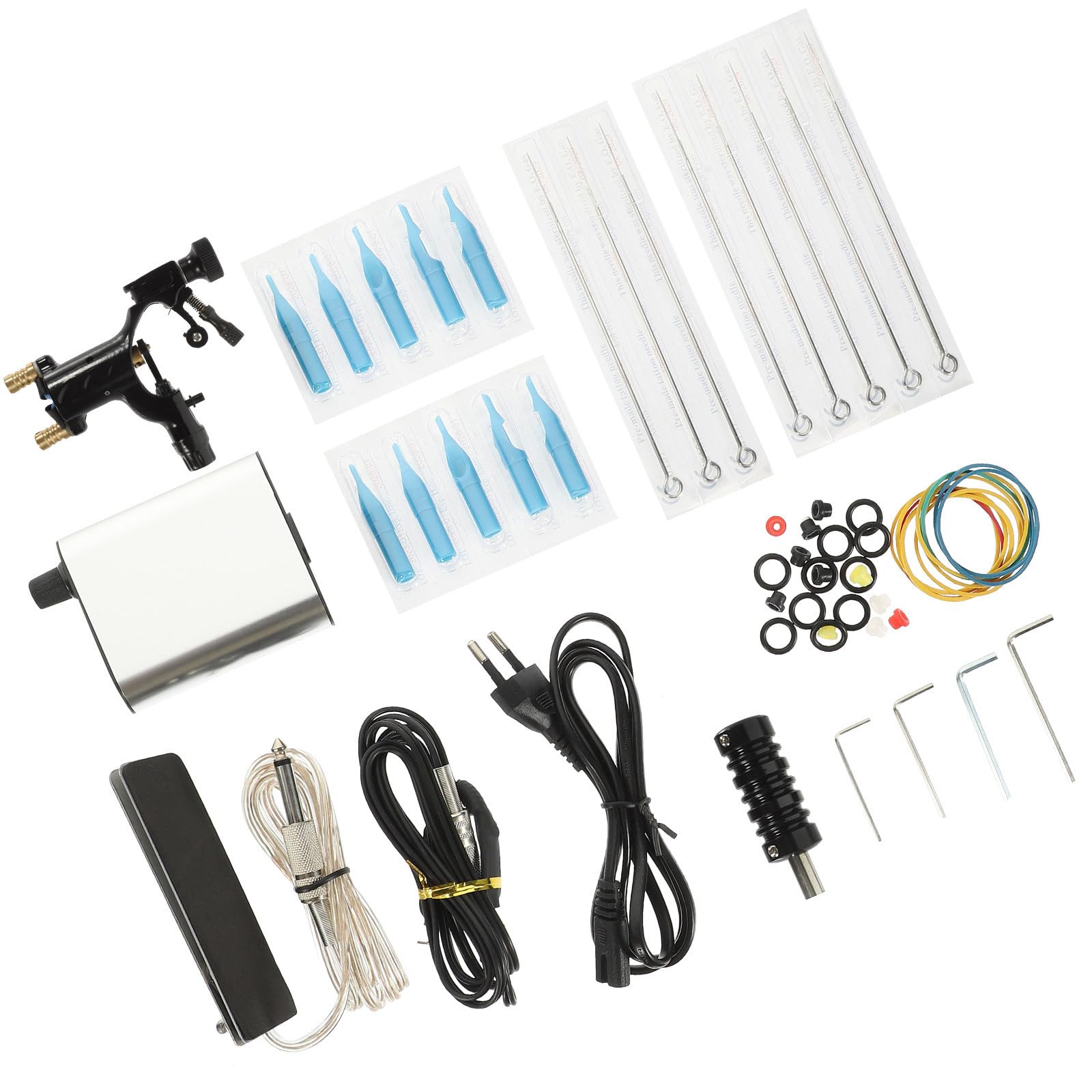 Uonlytech Máquina de Tatuar Rotativa Portátil Negra, Motor de Tatuaje Estable y Ligero, Kit Completo de Tatuaje Motor de Acero Inoxidable para Aprendices, Fuente de Alimentación Ac220