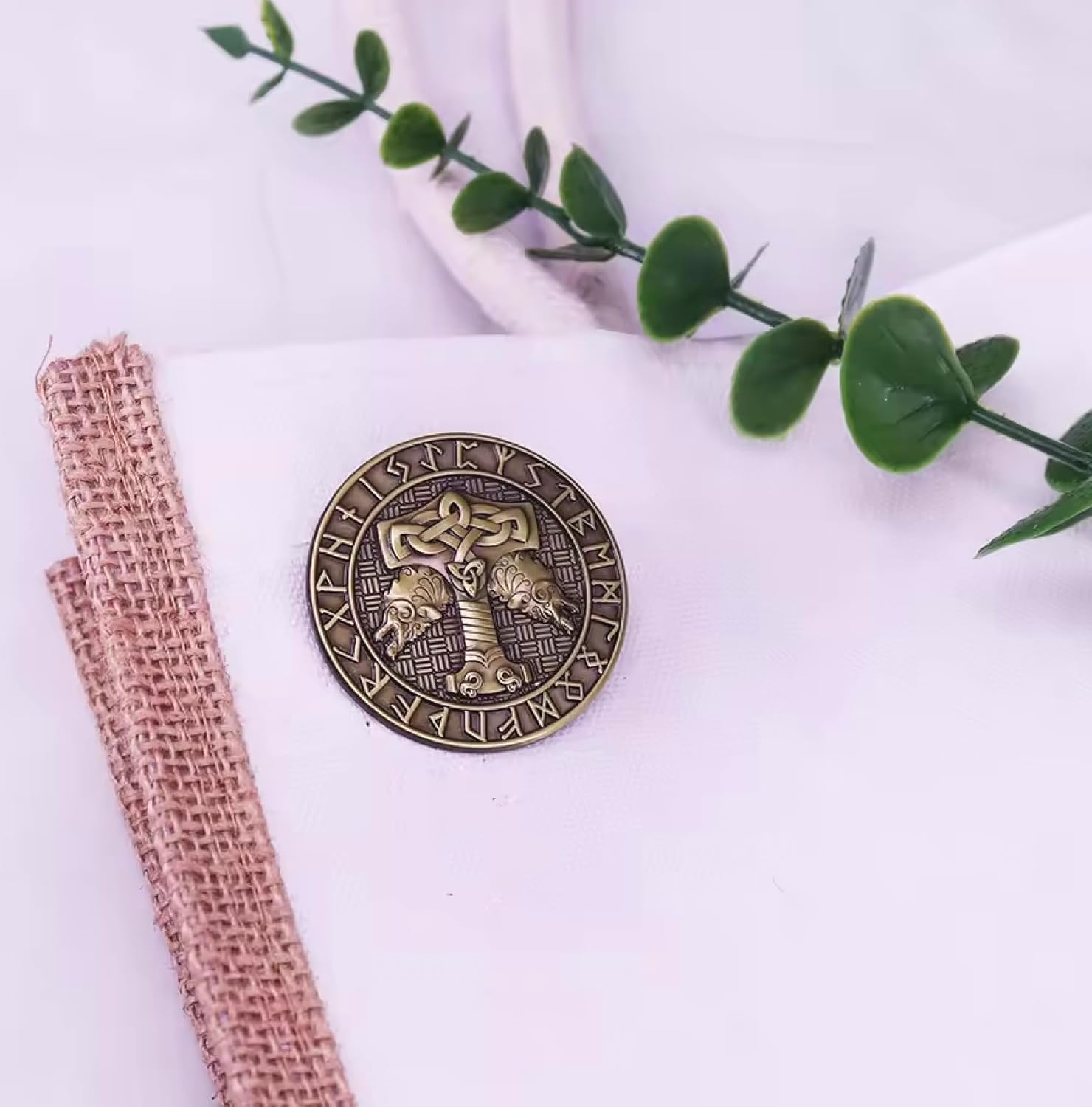 Thor Hammer Mjolnir Valknut Knot Viking Norse Rune Runes Symbol Odin God Celtic Mythology Wolves Wolf Fenrir Ragnarok 1.3" Enamel Pin Badge - Image 4