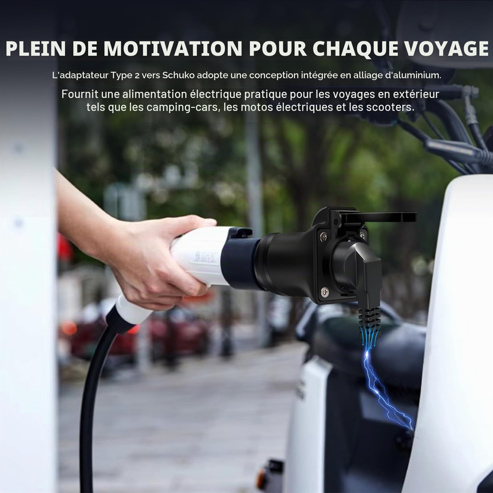 Adaptateur Type 2 vers Schuko borne de Recharge,Adaptateur de Charge 220 V Type 2 mâle vers Prise Schuko pour Vélo Électriques, Scooter Électriques et Motos
