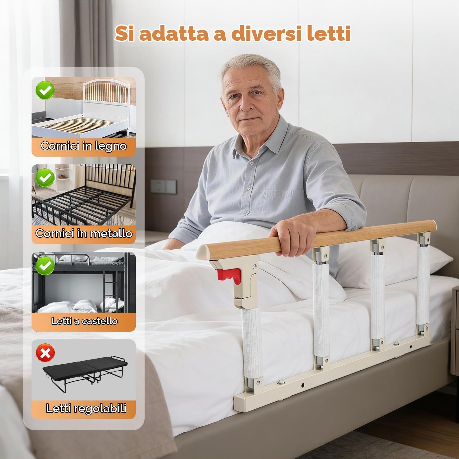 Sponda Letto Sponde per Letto per Anziani Sicurezza per Adulti Griglia per Letto Pieghevole Protezione Anticaduta per Maniglie di Sicurezza Fit King, Queen, Full, Twin
