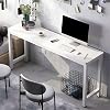 LAKIQ Modern Narrow Home Office Desk Manufactured Wood Writing Desk Rectangle Home Working Writing Table Desktop Computer Desk - Without Chairs White Base White Top, 55 L x 15.7 W x 29 H