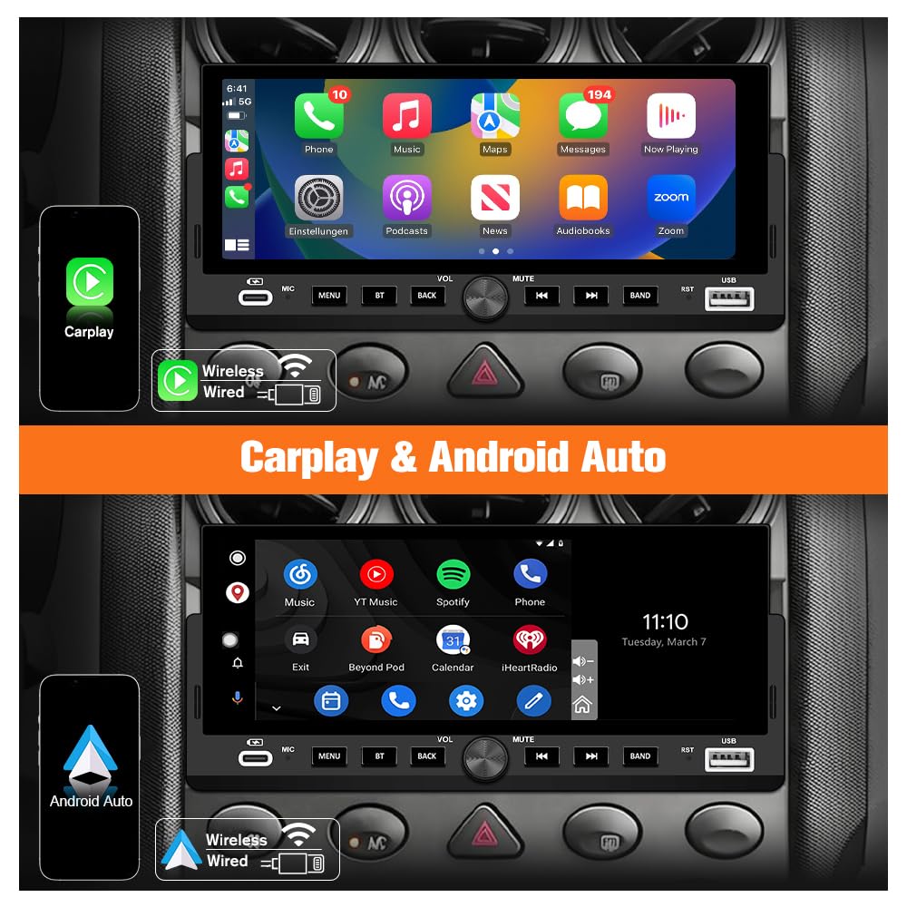 AWESAFE Autoradio Carplay 1 DIN avec CarPlay & Android Auto/6.86" Écran HD/FM, USB/Type-C/Caméra de Recul/Commande Vocale