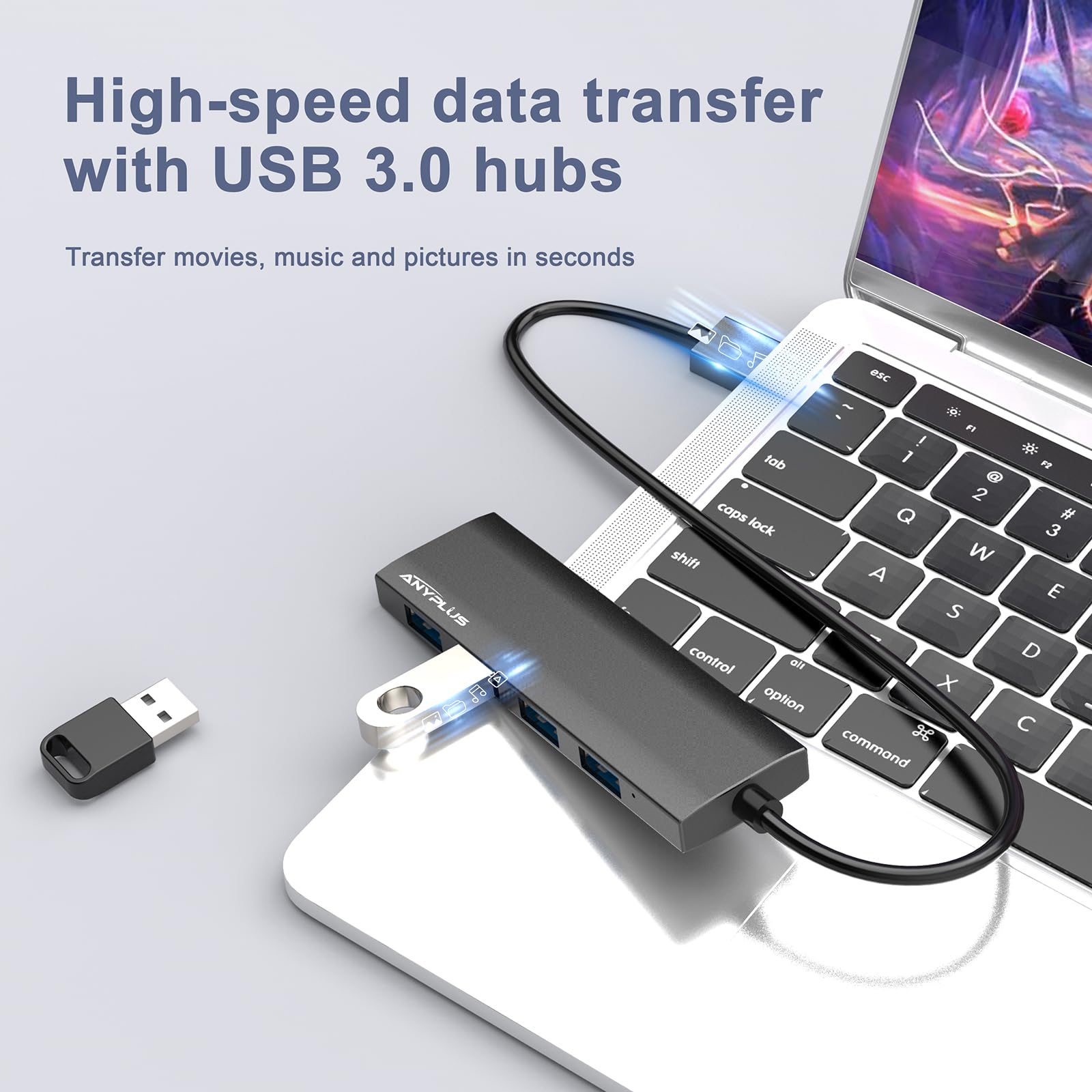 ANYPLUS Hub USB 3.0, 4 Porte Sdoppiatore Multi USB 3.0 Adattatore, Ultrasottile Alluminio Lega USB Hub per PC, Laptop, PS5, MacBook, iMac, Surface Pro, Mac Pro, Flash Drive, XPS【Nero】
