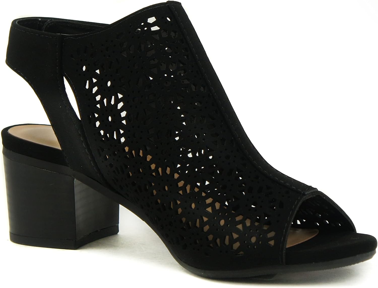 CITYCLASSIFIED “Elect” ~ Women’s Peep Toe Laser Cut Geometric Caged Slingback Ankle Strap Low Stacked Heel Ankle Bootie - Image 4