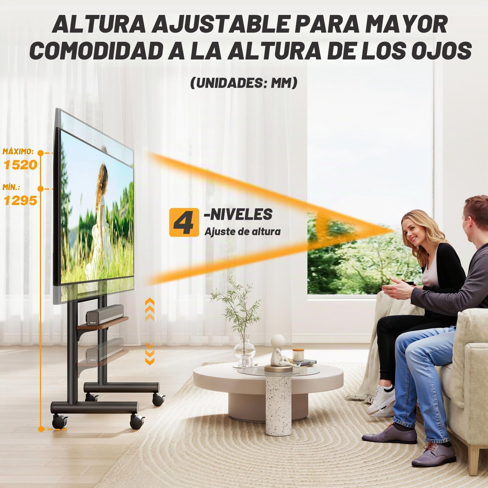 5Rcom Soporte TV Móvil con Ruedas para TVs de 40-85 Pulgadas, Soporte Rodante Resistente con Estante & Capacidad 60kg – Diseño Ajustable, Movilidad Fácil & Ahorro de Espacio, Estructura Negra