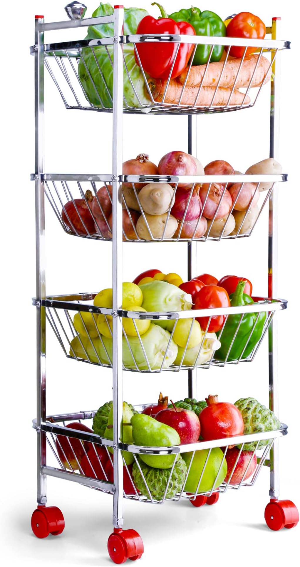 LiMETRO STEEL Stainless Steel 4 Layer Fruit Vegetable Trolley | Kitchen Trolley