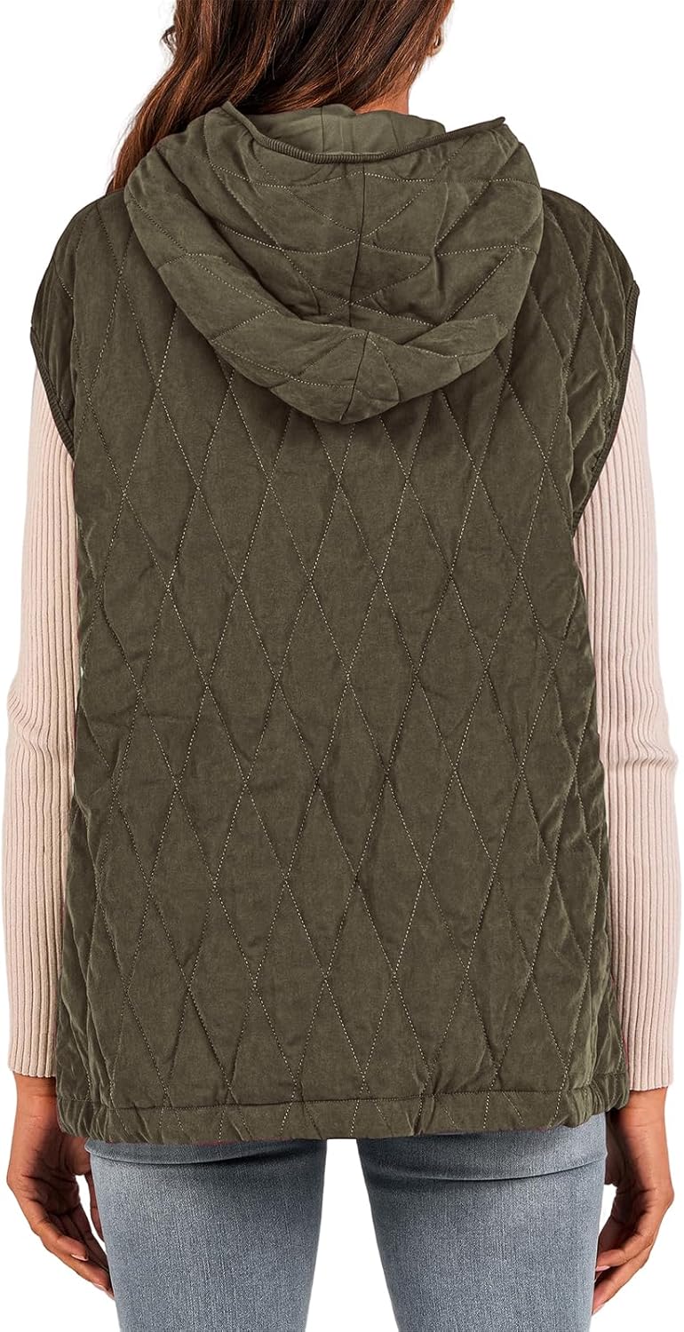 Womens Puffer Vest Casual Sleeveless Hooded Zip Up Jacket Quilted Winter Coat Stand Collar Gilet Jacket with Pockets - Image 3