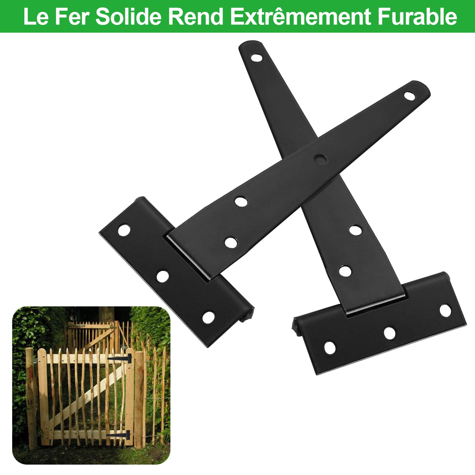 STARVAST 10 Pcs Charnières Porte Lourde en T, Charnière Porte de Grange, Charnières de Portes Charniere Plate avec Vis pour Porte de Grange, Jardin, Clôtures en Bois (6 Pouces / 150 MM)