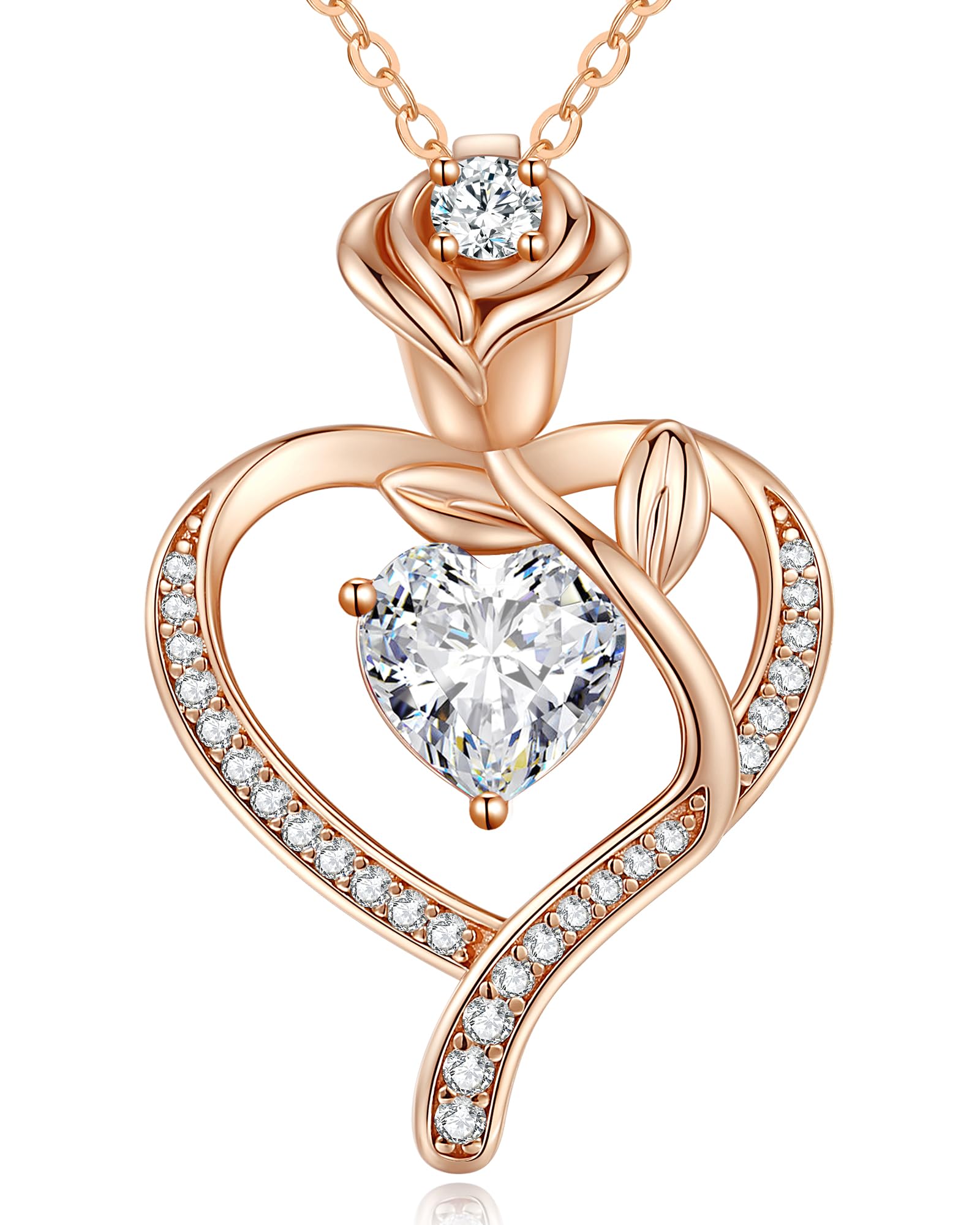 CDE Collana Donna Collana Cuore in Oro Rosa Gioielli Donna, 925 Sterling Silver Collana Pendente Anniversario Compleanno San Valentino Regalo di Natale per donne Moglie Mamma Fidanzata