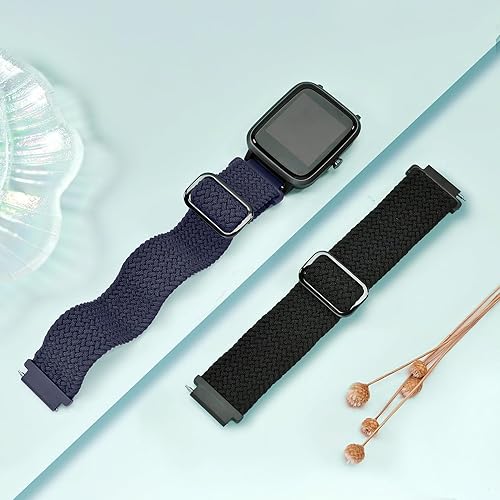 Miniatura 2 de Paquete de 2 correas elásticas de nailon trenzado de 0.748 in compatibles con reloj inteligente Veryfitpro ID205L, correa deportiva elástica