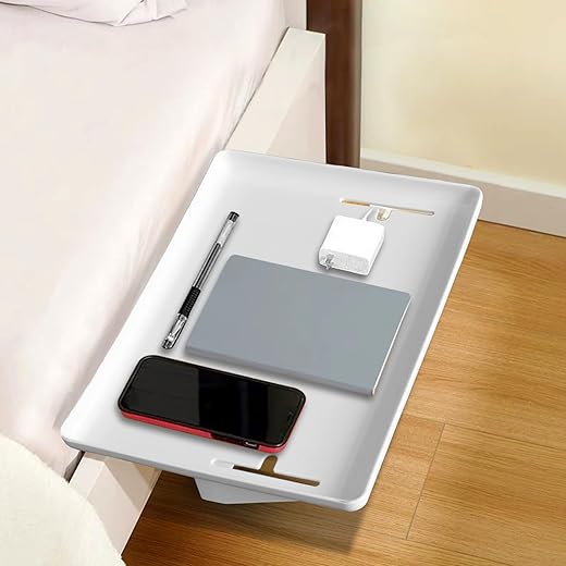 Lacusmall Nachttisch Regal Etagenbett Regal, Nachttisch Tablett Nachttisch Regal für Bett mit Kabelführung, Nachttisch Regal Clip On für College-Schlafsaal, Weiß