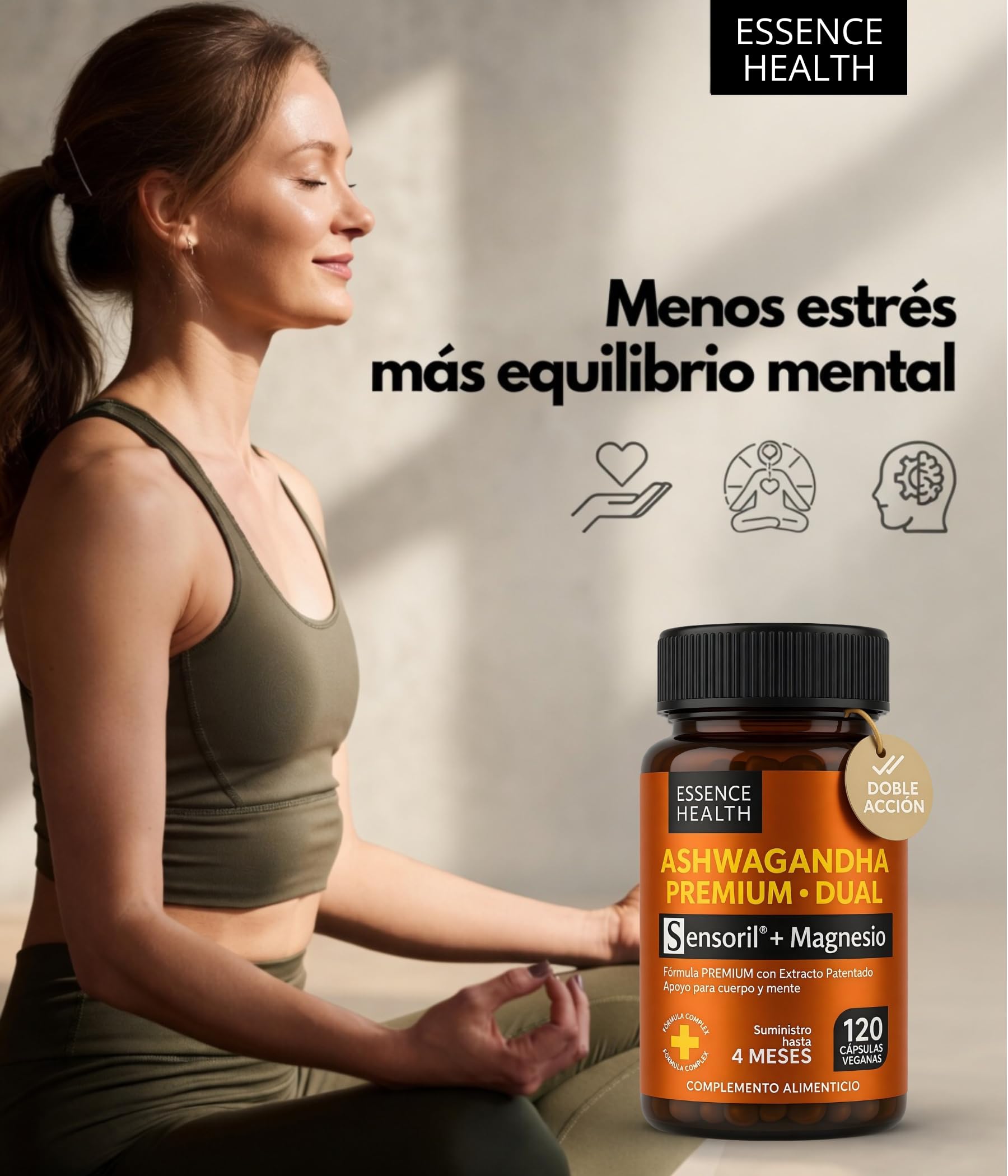Ashwagandha Sensoril® Alta Potencia 50:1 – Extracto de Ashwagandha Adaptógena para Estrés, Ansiedad y Energía – con Magnesio para Equilibrio Mental – 120 Cápsulas Veganas